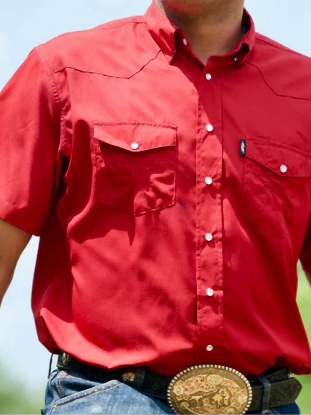 Hooey Men's Short-Sleeve Button-Down Shirt in Red-Size Small